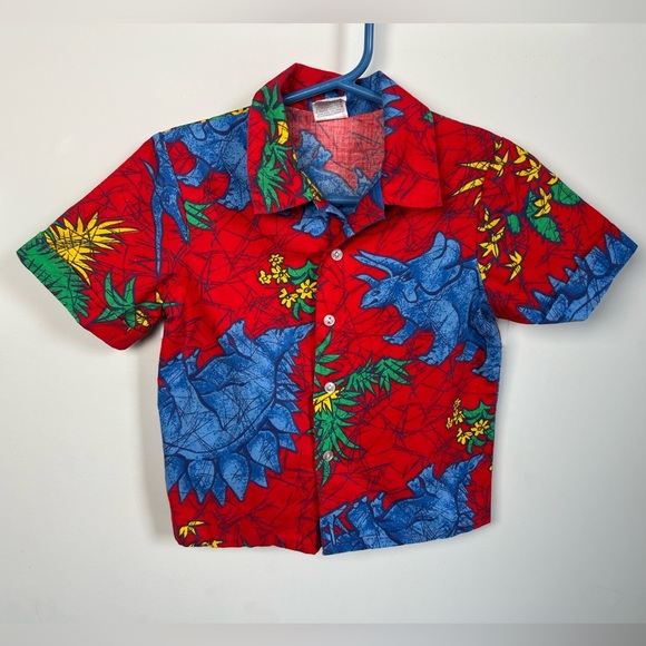 Vintage Dinosaur Colourful Button-Down T-Shirt Boys 4T - Picture 4 of 5